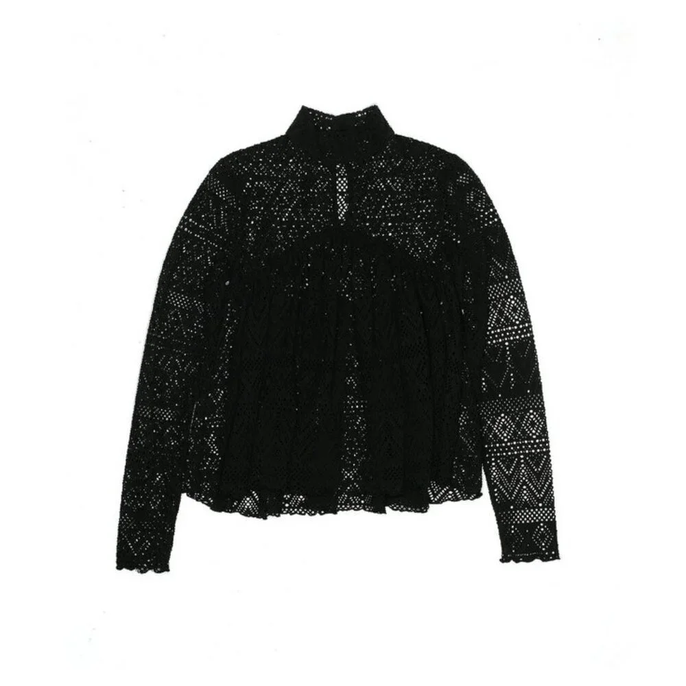 FP BEACH Lace Top Women's Black About Time Swimsuit Cover Up Size Small